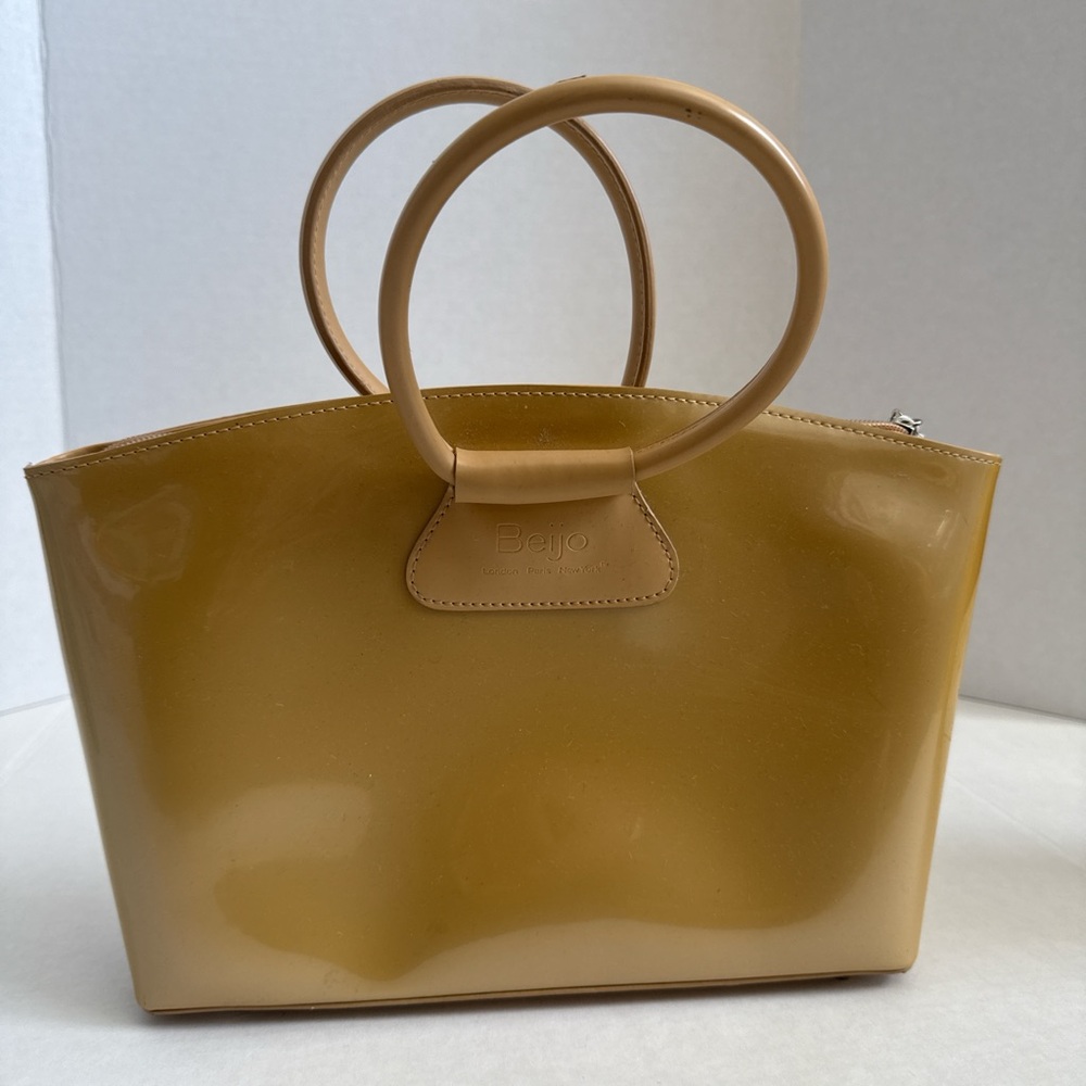 Beijo Glossy Mustard Tote with Round Handles